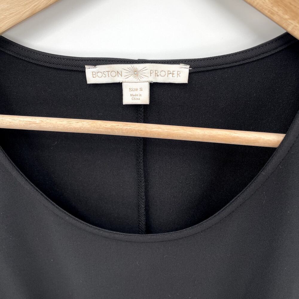 BOSTON PROPER Black Sleeveless Dress with Faux Leather Tie Detail // S - Picture 4 of 9